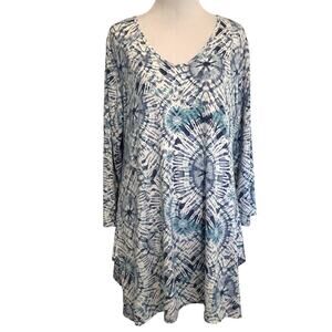 Clara Sun Woo Spring Print Tunic Womens Large Blue Burst High Low Top Lagenlook